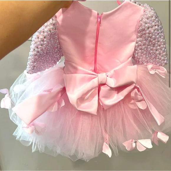 Baby Girl Puffy Butterfly Pearls Beautiful Dress Kids